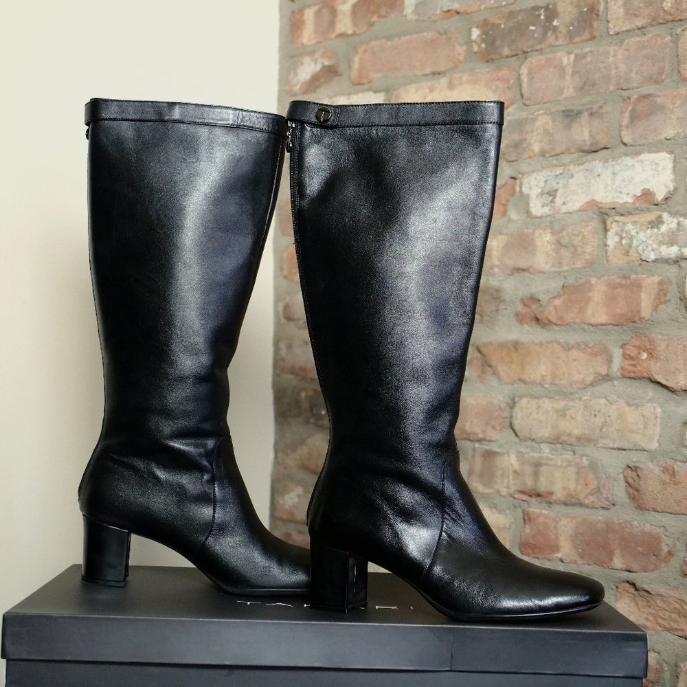Tahari Devon Black Leather Knee High Boots
